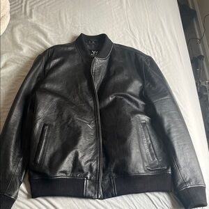 Men's Black Leather Bomber Jacket